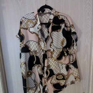 SHEIN Geometric Print Blouse - Black, Gold, Cream